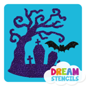 Picture of Haunted Tree with Bat Glitter Tattoo Stencil - HP-165 (5pc pack)