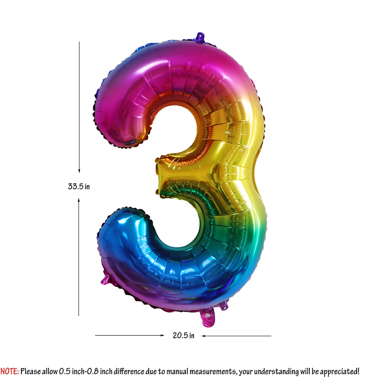 Picture of 40'' Foil Balloon Shape Number 3 - Bright Rainbow (1pc)
