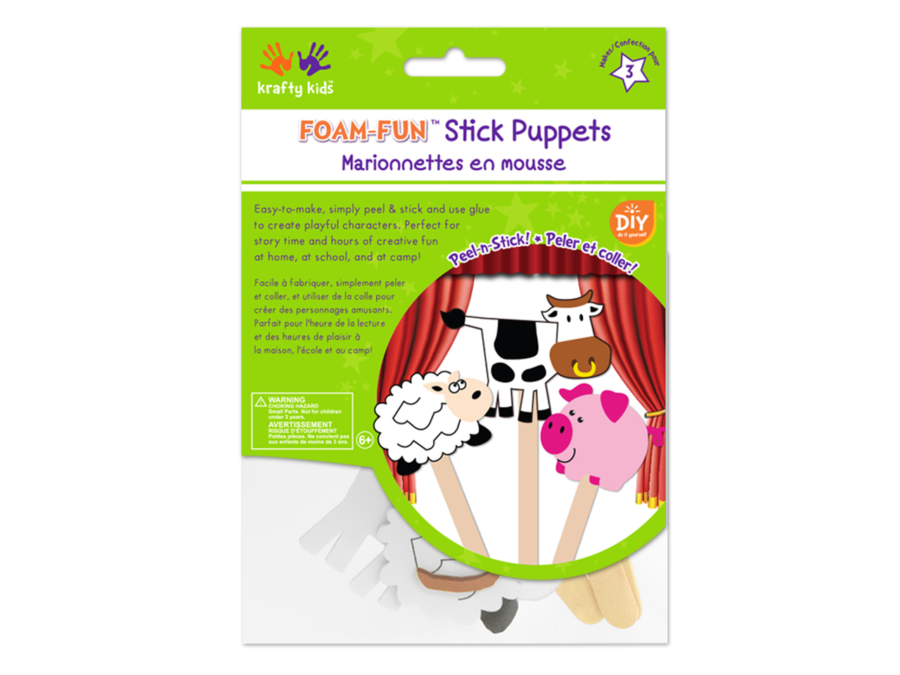 Picture of Krafty Kids Kit: DIY Foam Character Stick Puppets - Barnyard Pals (3pc)